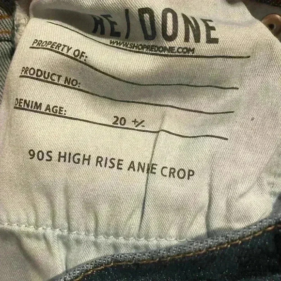 New ReDone 90s High Rise Button Fly Ankle Crop Denim Jeans Dark Wash Size 29 - Picture 10 of 10